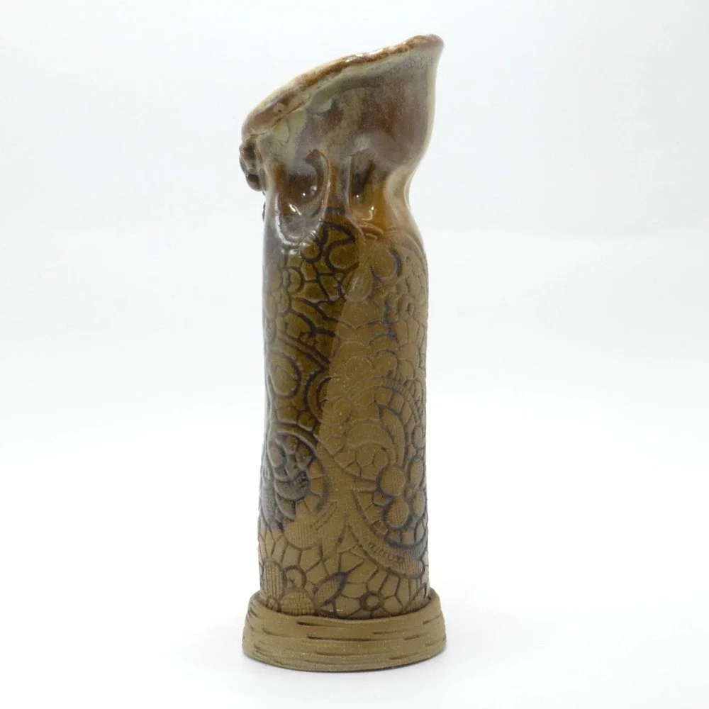 Studio Pottery Lace Impressed Vase 6.5